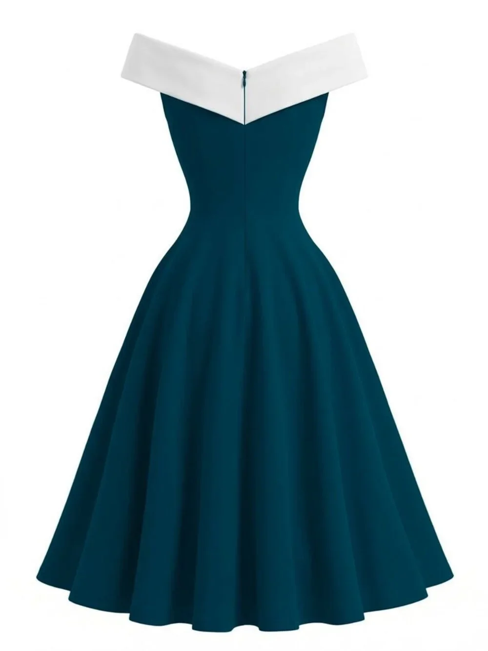 Retro stage 1950s Off-Shoulder Sleeveless ColorBlock Dress - Picture 2 of 2